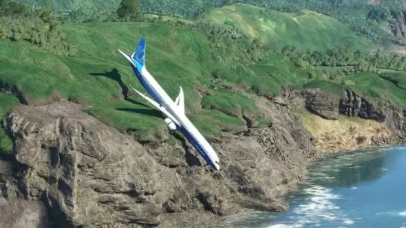 フライトシミュの着陸がアウトすぎる　断崖から落水寸前の旅客機に「海ポチャしてないから…セーフ！」「アウトだよ!!」